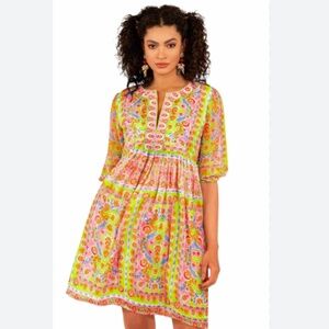 GRETCHEN SCOTT WOMENS OVERSIZED SILKY CHIFFON PEASANT BOHO DRESS PRINT SIZE XS